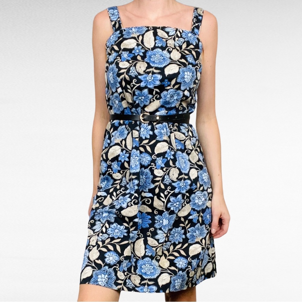 VINTAGE | GoodClothes Multicolor Blues Square Neck Sleeveless Floral Dress